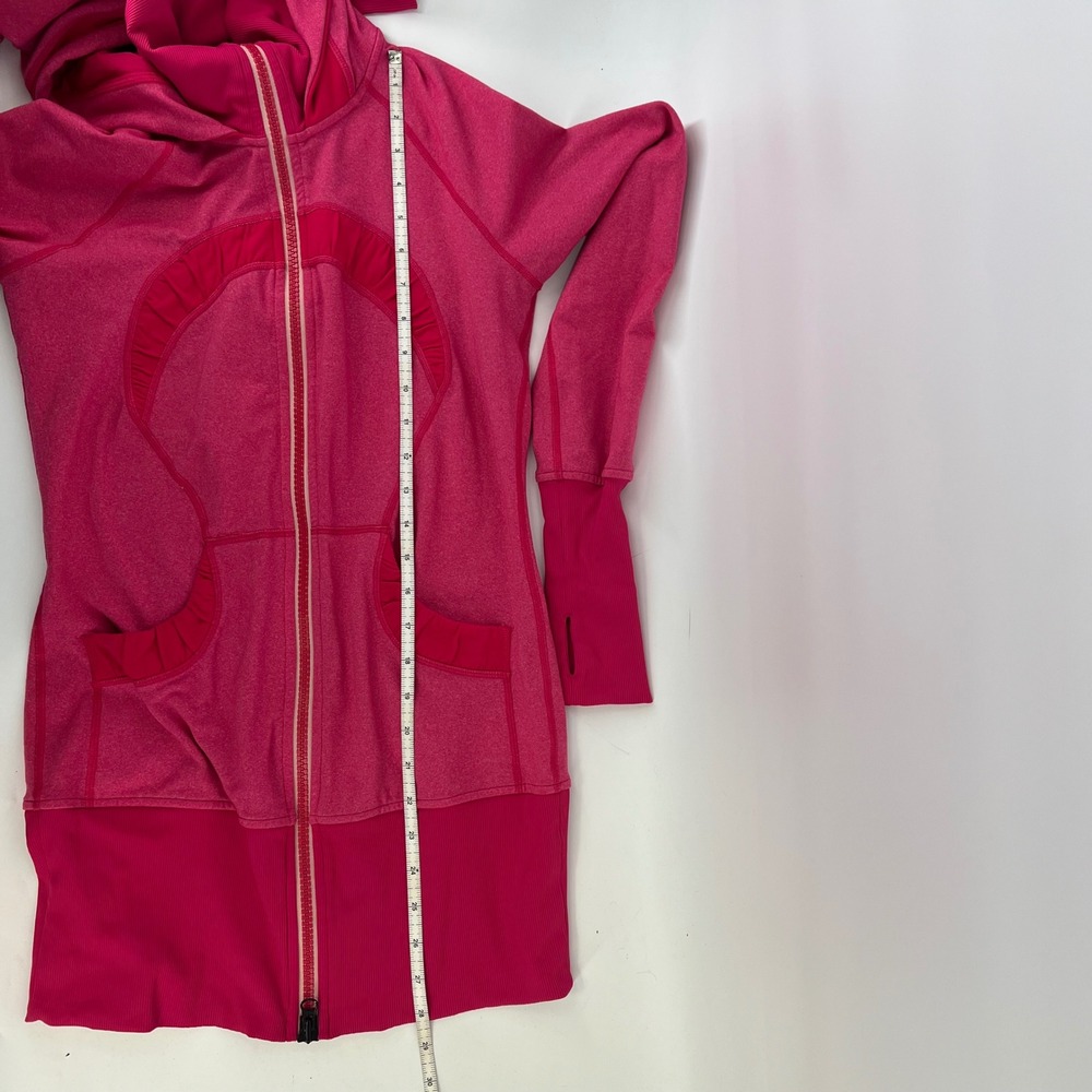 Lululemon Stride Jacket Womens 4 Pink Ruffle Hooded Full Zip Thumbholes Rare - Picture 7 of 8
